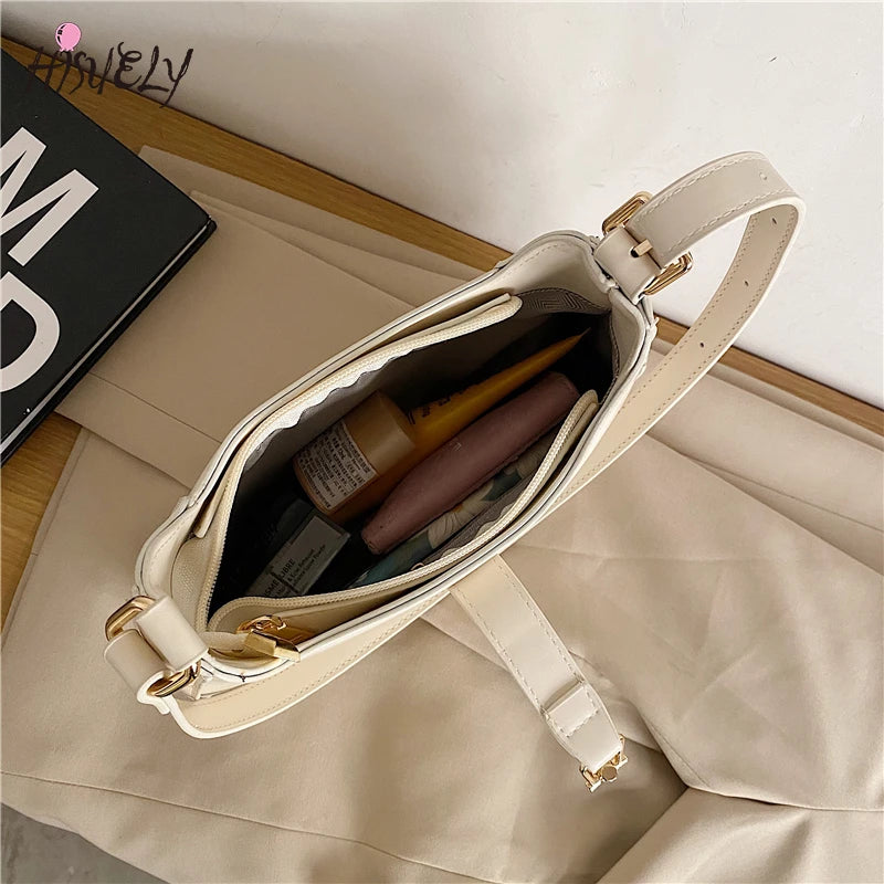Women Leather Shoulder Bag with 2 Belts, Fashionable Purses