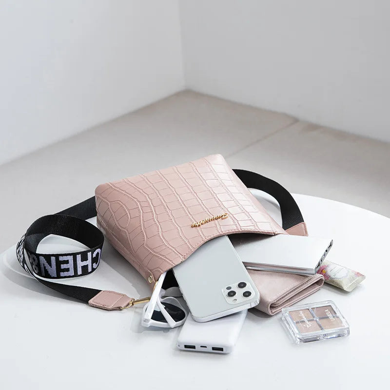 Crocodile Pu Leather Messenger Bag for Women Crossbody Shoulder Handbag