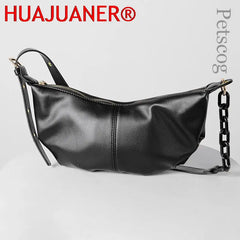 Soft Leather Handbags Vintage Crossbody Bags Solid Chains Shoulder Bags