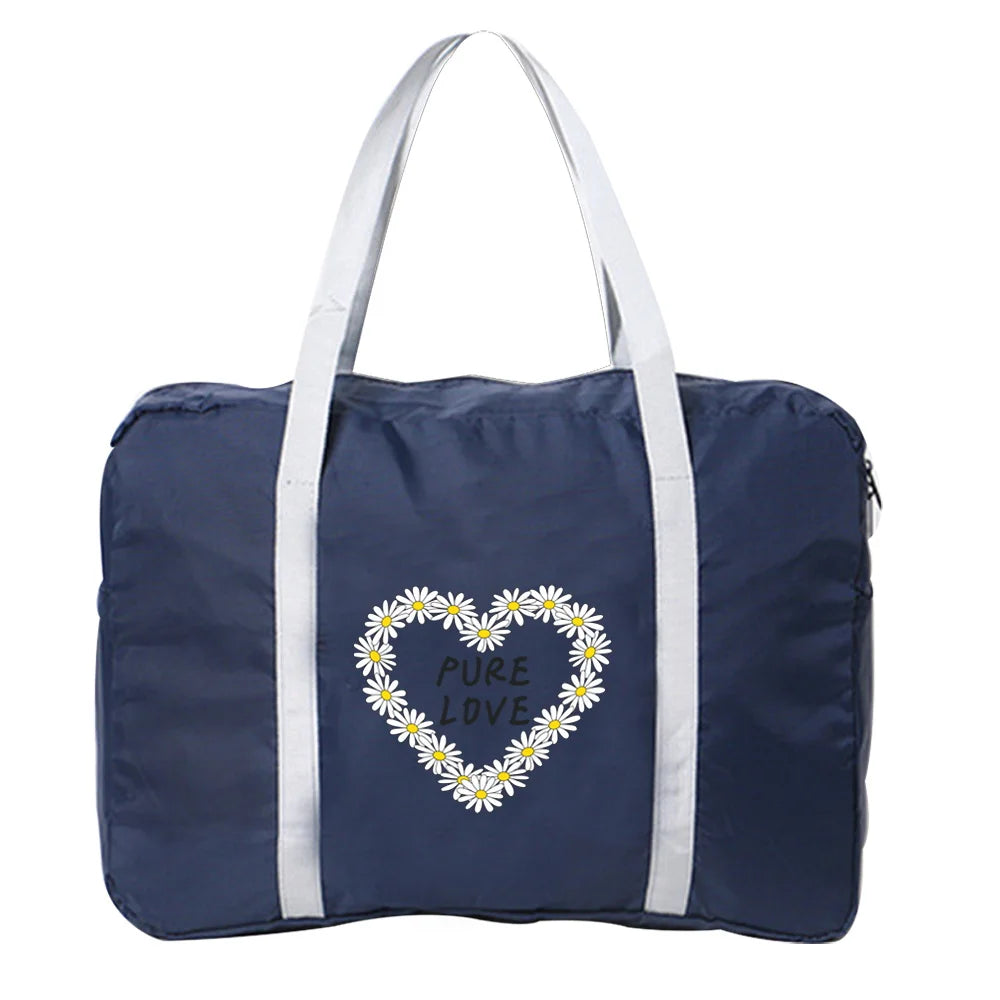 Daisy Print Travel Tote Bag Clothes Organizer Foldable Duffle Bag