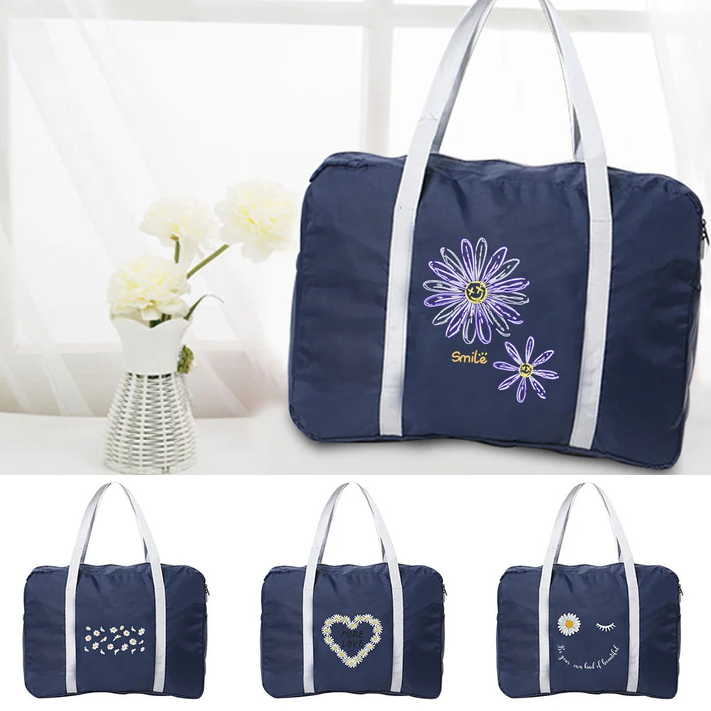 Daisy Print Travel Tote Bag Clothes Organizer Foldable Duffle Bag