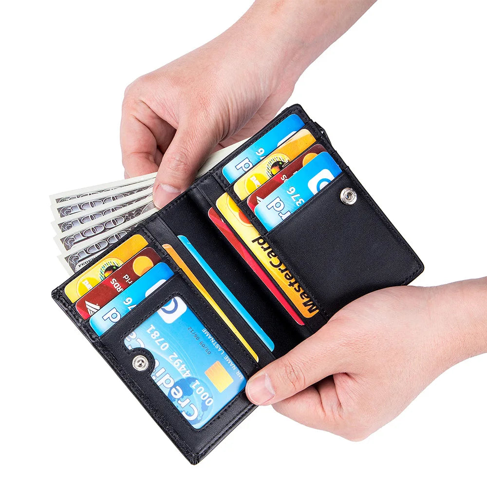 Men's Cow Leather Zipper Wallet RFID Blocking Short Wallet