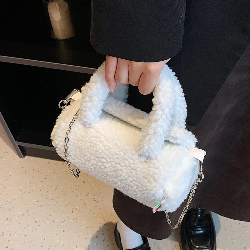 Winter Plush Bag Small Handbags for Women Tote Lamb Fleece Messenger Shoulder Ba
