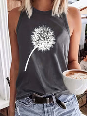 Dandelion Print Sleeveless Tank Top for Summer