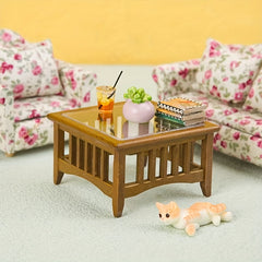 Dollhouse Coffee Table, Yellow Wood & Accessory, 1:12 Scale