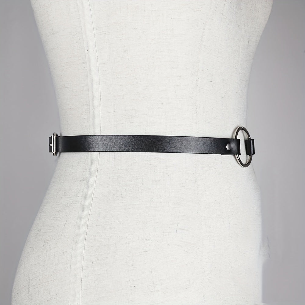Circle Rivet PU Leather Belt Thin Gothic Waistband Adjustable Punk Belts