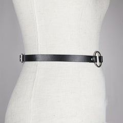 Circle Rivet PU Leather Belt Thin Gothic Waistband Adjustable Punk Belts