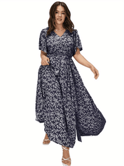  Boho Dress Floral Print Maxi Ruffle Sleeve Split