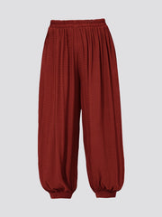  Solid Elastic High Rise Lantern Trousers
