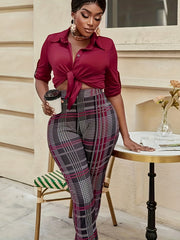  Plaid Print High Rise Skinny Trousers
