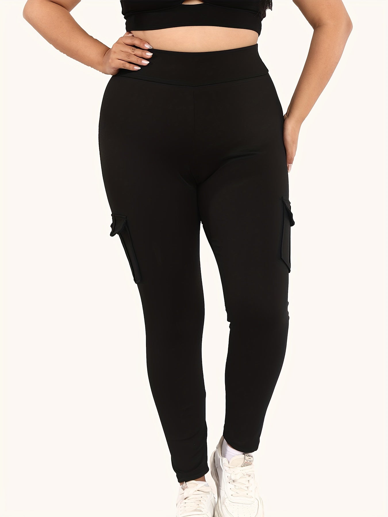  High Rise Skinny Fitness Leggings With Flap Pockets
