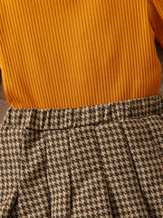 Girl's Preppy Style Turtleneck Top & Houndstooth Skirt Set