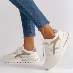 Women's Colorblock Flatform Sneakers Lace Up Low Round Toe Casual Shoes