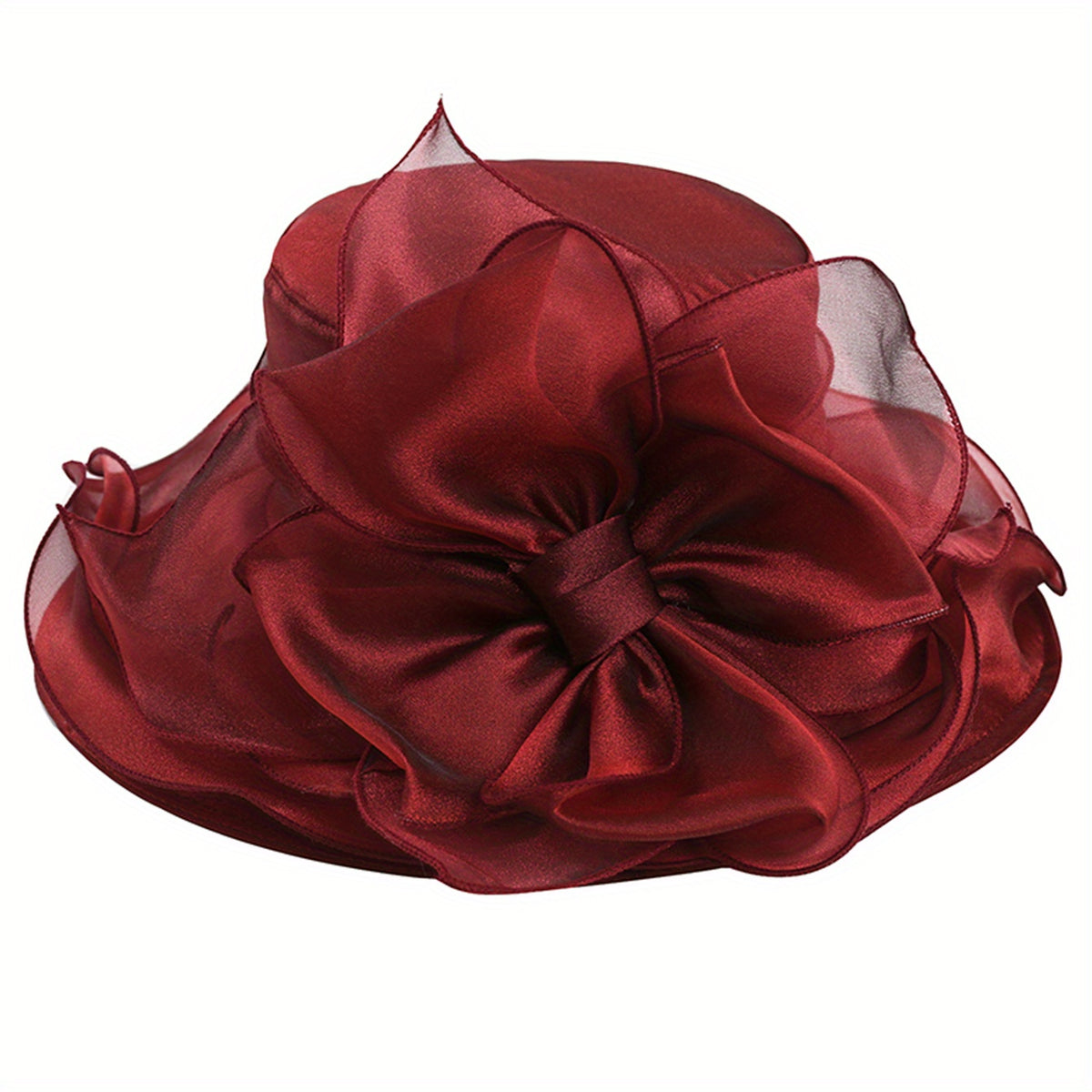 Red Organza Derby Hat Flower Decor Mesh Bucket Hat