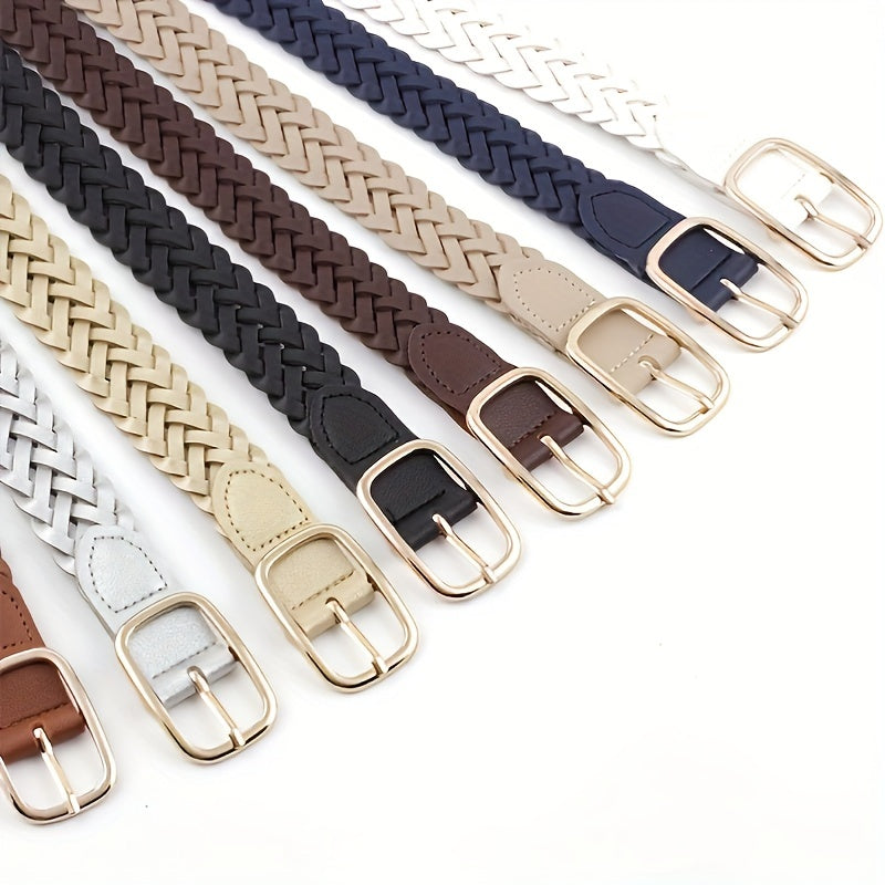 Classic Braided PU Belt Hollow Out Pin Buckle Waist Belt Women