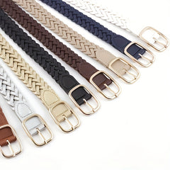 Classic Braided PU Belt Hollow Out Pin Buckle Waist Belt Women