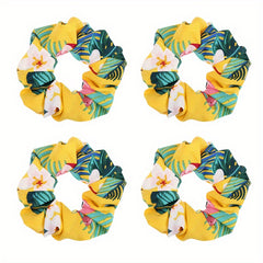 4pcs Boho Print Leaf Flower Hair Scrunchies Soft Fabric for Women Girls