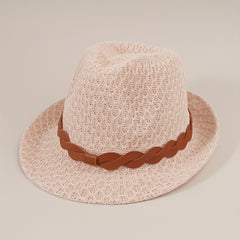 Stylish Belt Decor Sun Hat Crochet Short Brim Jazz Fedora Cap