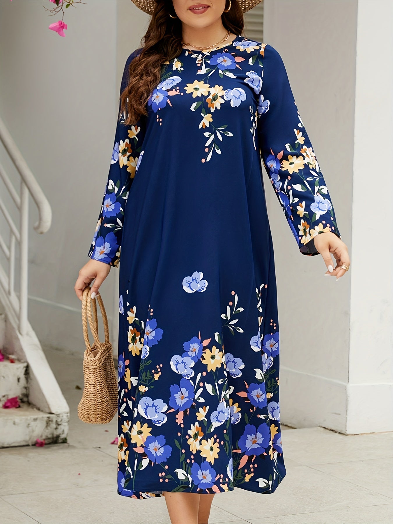  Floral Print Long Sleeve Maxi Dress