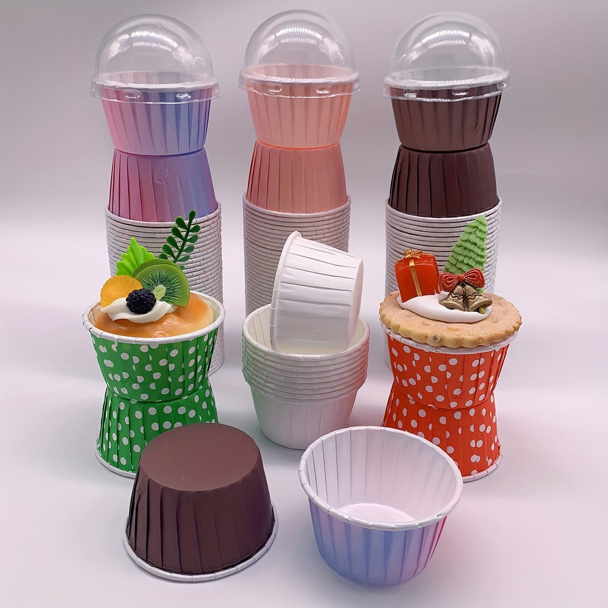 50pcs Cake Cups With Lids Heat Resistant Cake Paper Holder