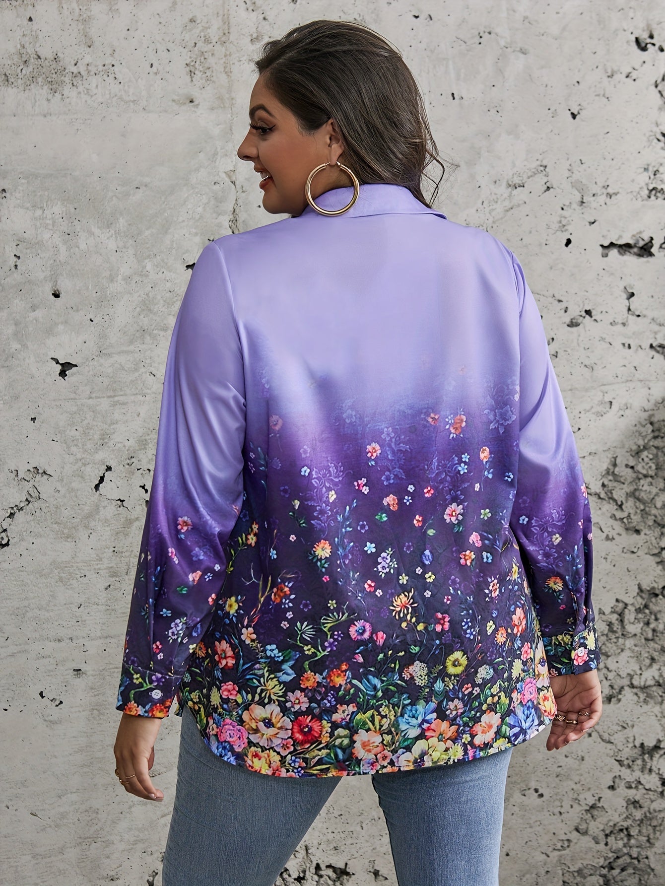  Boho Blouse Floral Print Long Sleeve Button Up Shirt