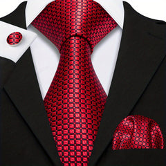 Burgundy Red Paisley Plaids Necktie Set