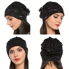 Lace Slouchy Beanie Rhinestone Turban Hat Lightweight Skull Cap