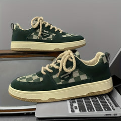 Men's Checkered Pattern Lace-up Skate Shoes Good Grip Breathable