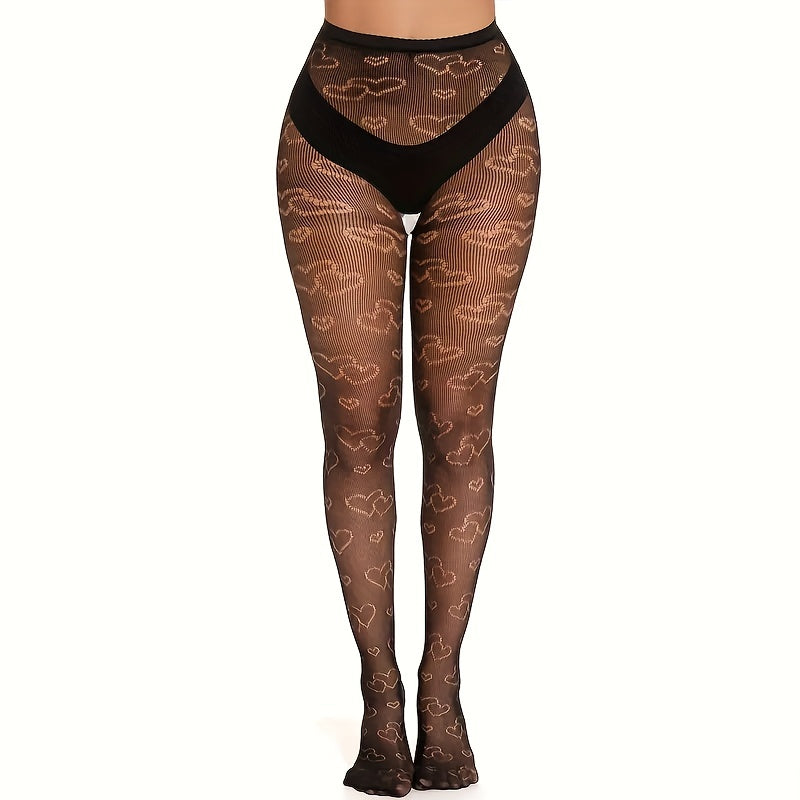 Heart Print High Waist Pantyhose