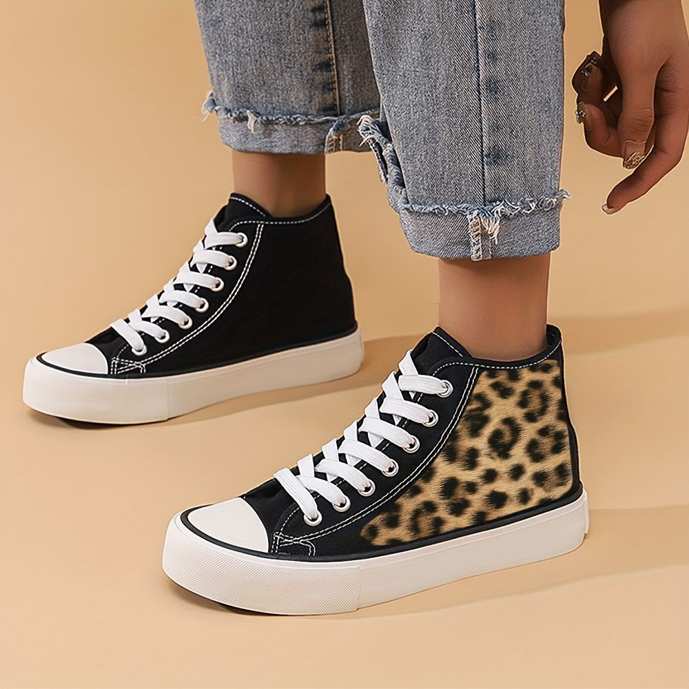 Leopard Print High Top Canvas Sneakers Women