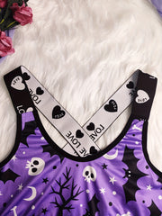  Skull & Bat Print Letter Tape Crisscross Back Bralette