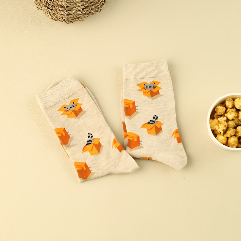 Cartoon Cat Print Socks Women's Stockings