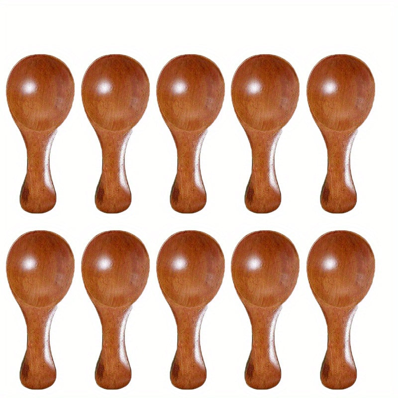10pcs Mini Wooden Spoon Set for Desserts and Seasoning Short Handle Easy Grip