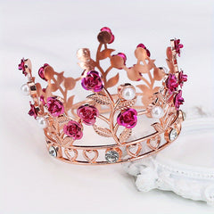 Children's Alloy Round Leaf Rose Flower Crown Headdress