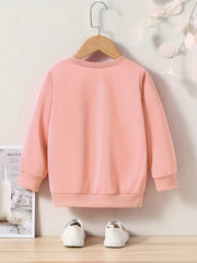 Girls Heart Pattern Crew Neck Sweatshirt For Spring Fall