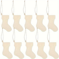 10pcs Wooden Stocking Cutouts Christmas Ornaments Hanging Pendant DIY Crafts