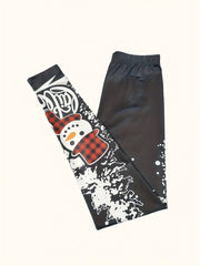 Christmas Leggings Snowman Print High Rise Stretch Leggings