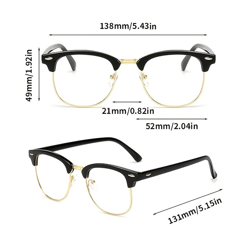 Semi Rimless Rectangle Glasses Frame for Men Women