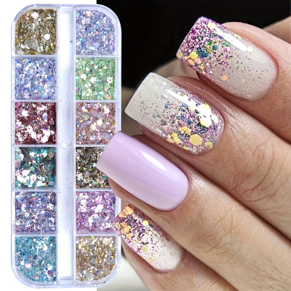 Iridescent Crystal Hexagon Nail Glitter Sequins Mermaid Flake