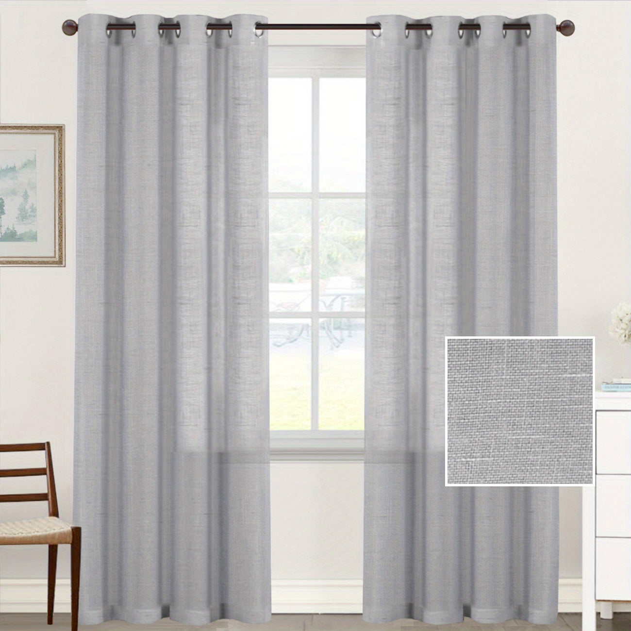 Light Filtering Linen Curtains Semi Sheer Drapes for Living Room