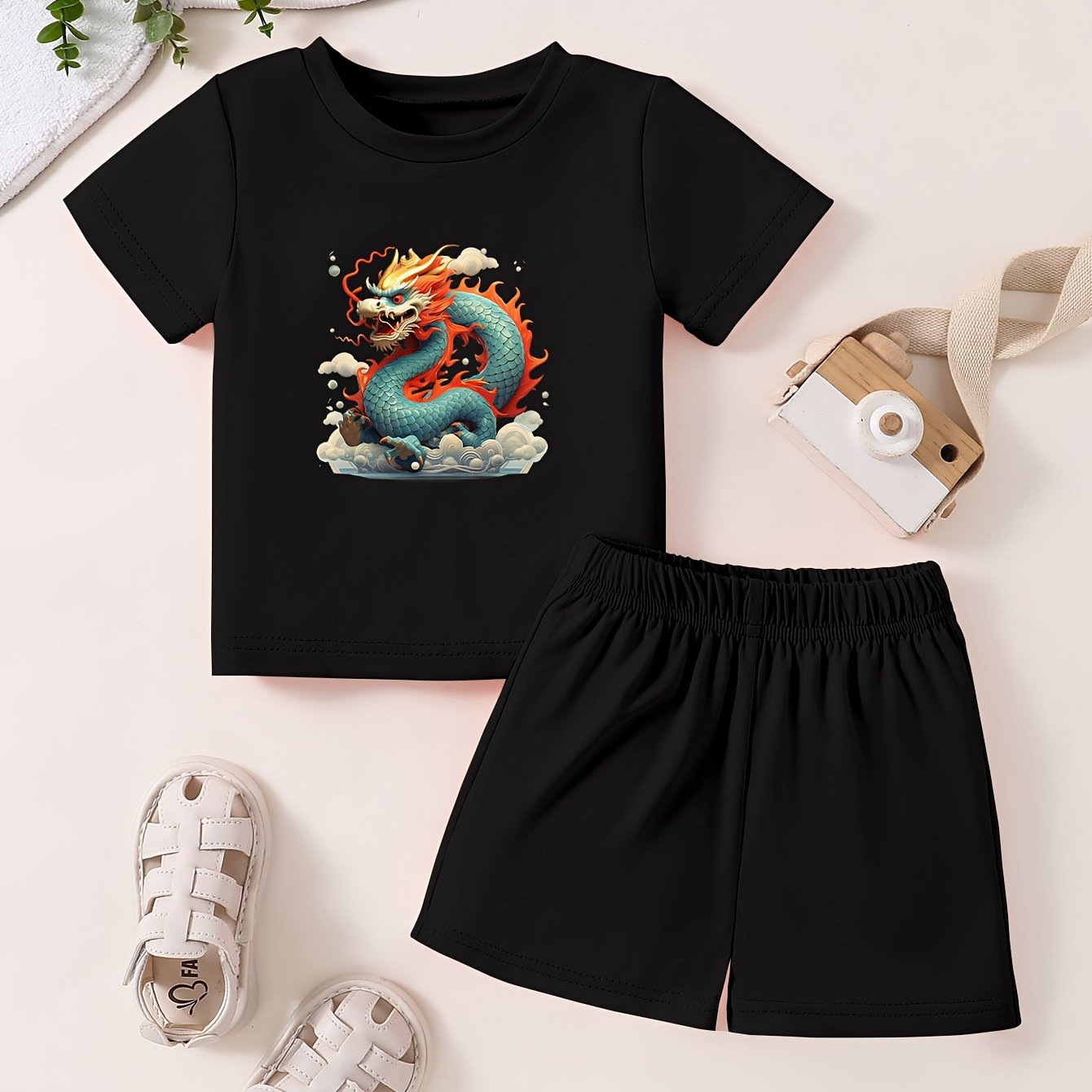 Toddlers Cartoon Dragon Pattern 2pcs Summer Clothing