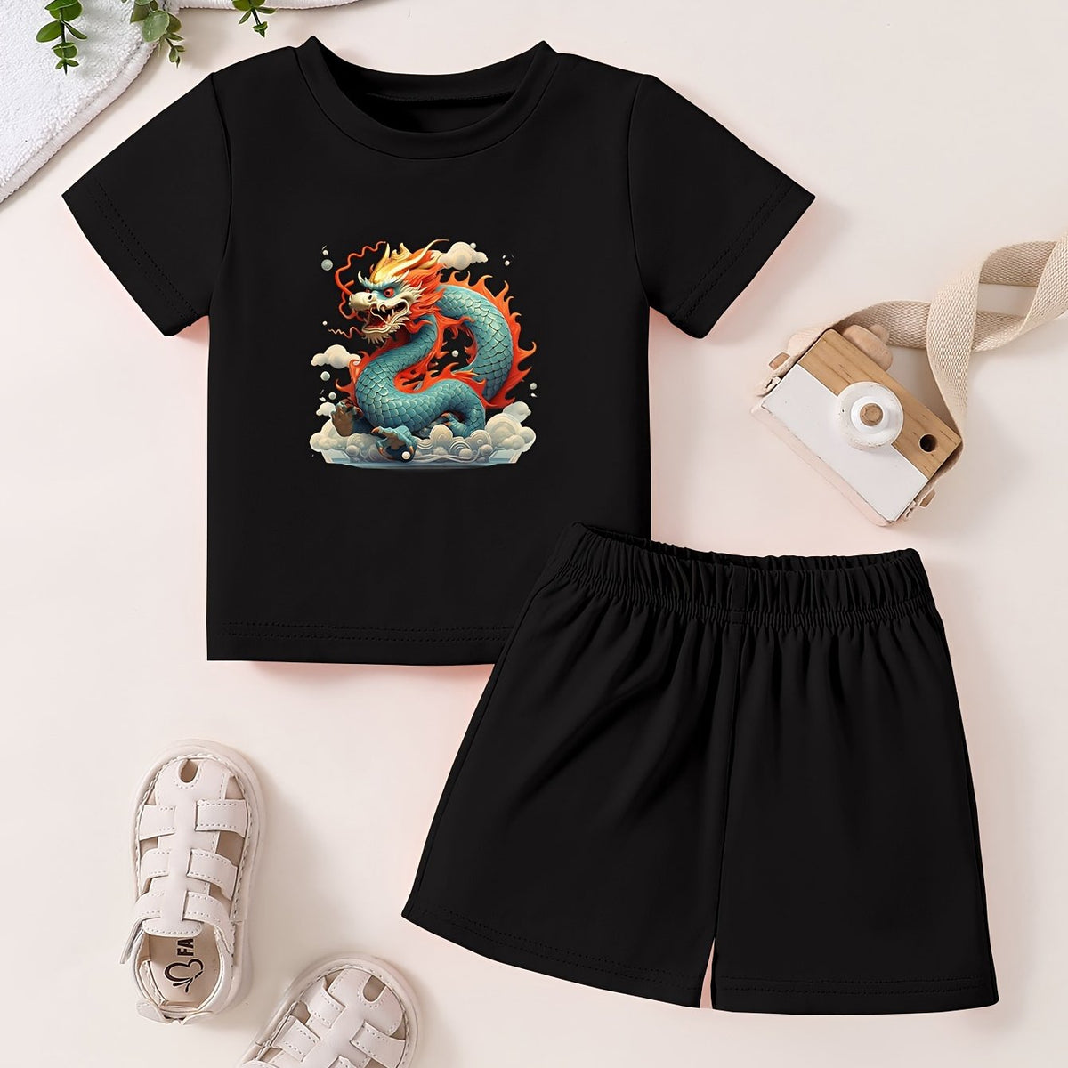 Toddlers Cartoon Dragon Pattern 2pcs Summer Clothing