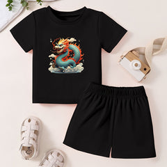 Toddlers Cartoon Dragon Pattern 2pcs Summer Clothing