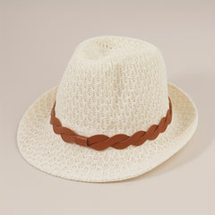 Stylish Belt Decor Sun Hat Crochet Short Brim Jazz Fedora Cap