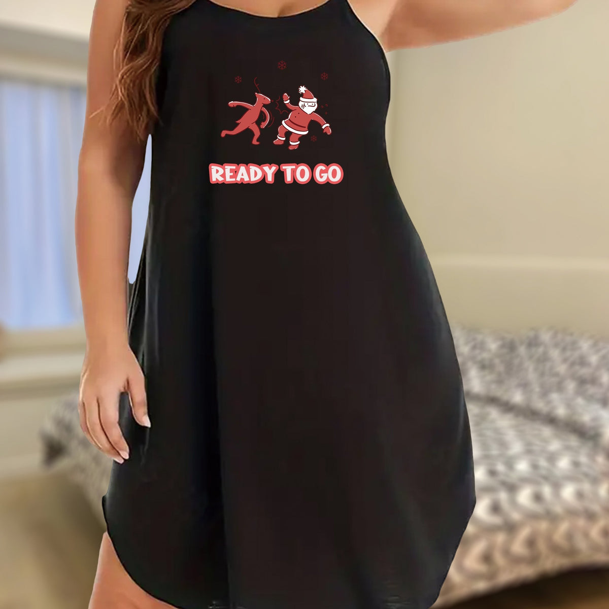  Cartoon Santa Claus Nightdress Women's Cami Sleep Dress