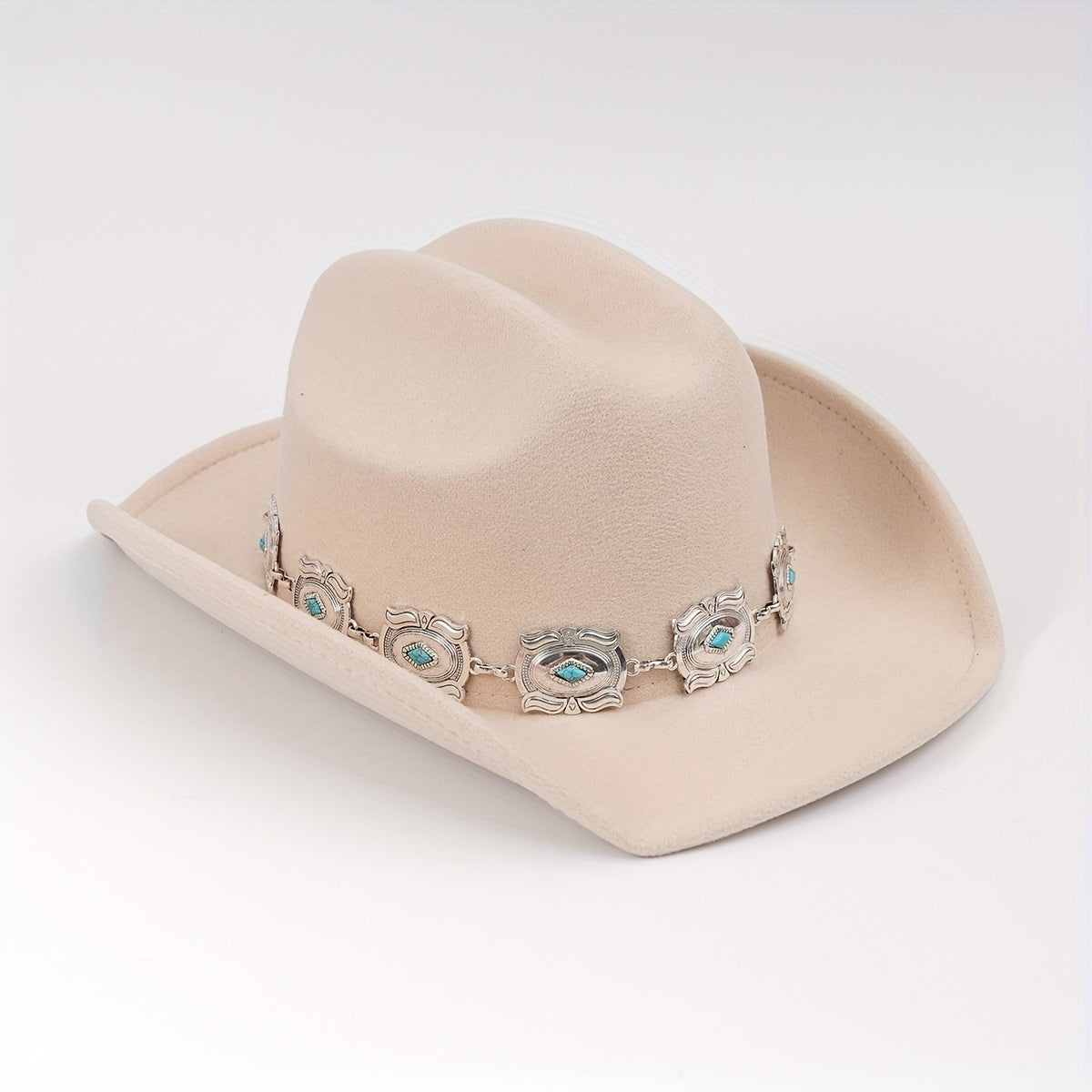 Western Cowboy Hat with Oval Stone Iron Chain Decoration