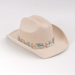Western Cowboy Hat with Oval Stone Iron Chain Decoration