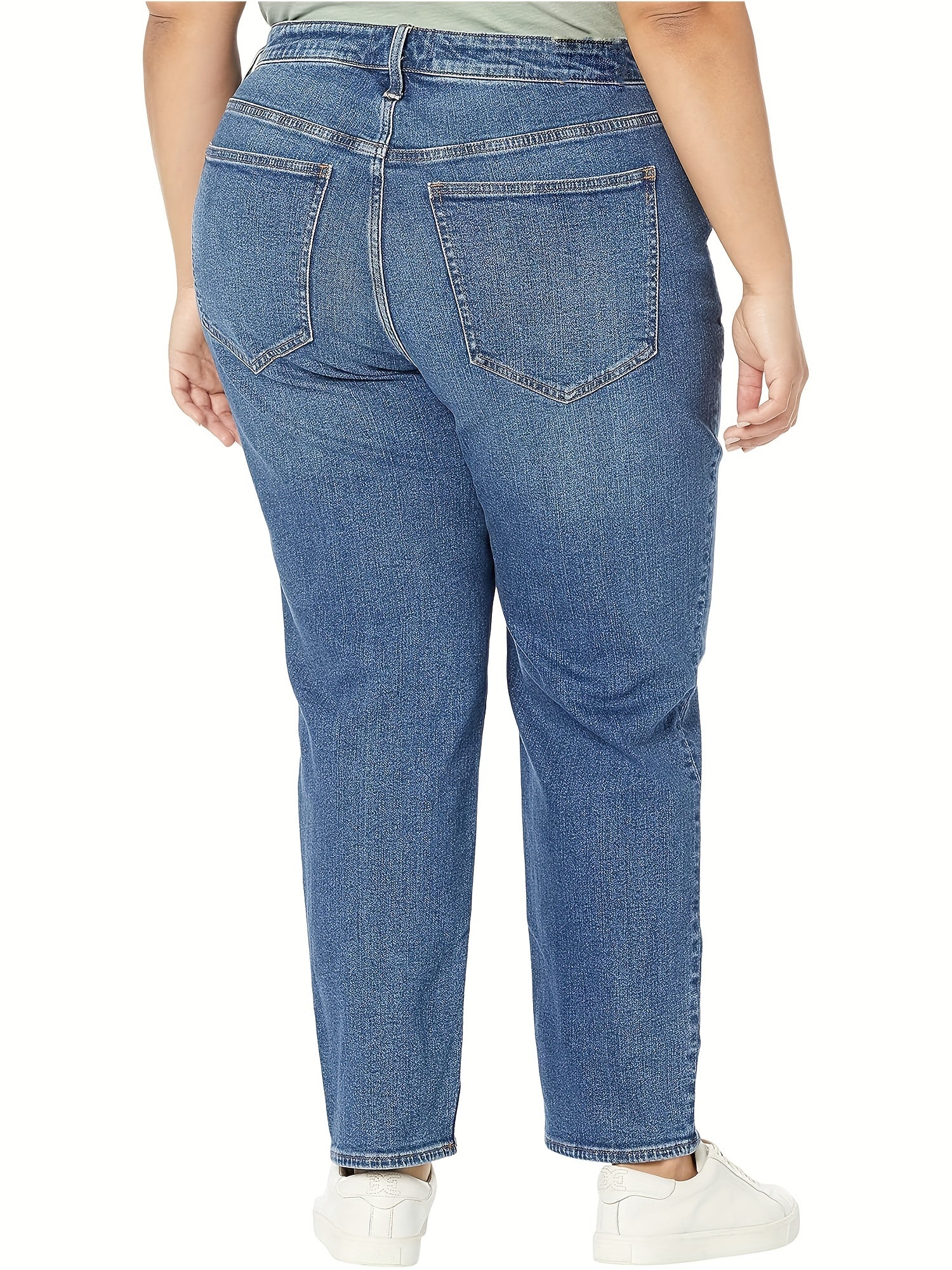 Washed Button Fly High Rise Straight Leg Jeans