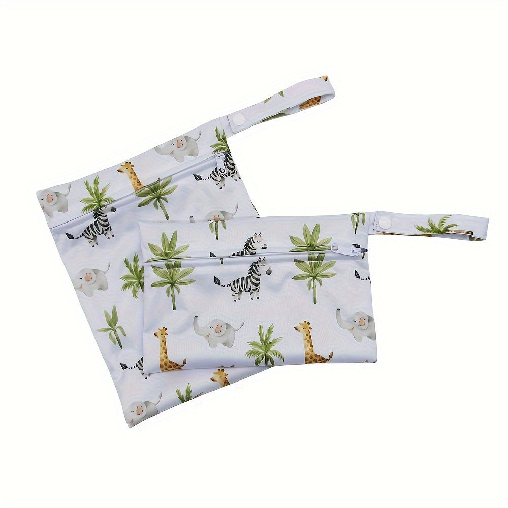 2pcs Animals Prints Beach Diaper Cloth Nappy Laundry Swimmer Wet Dry Pouch