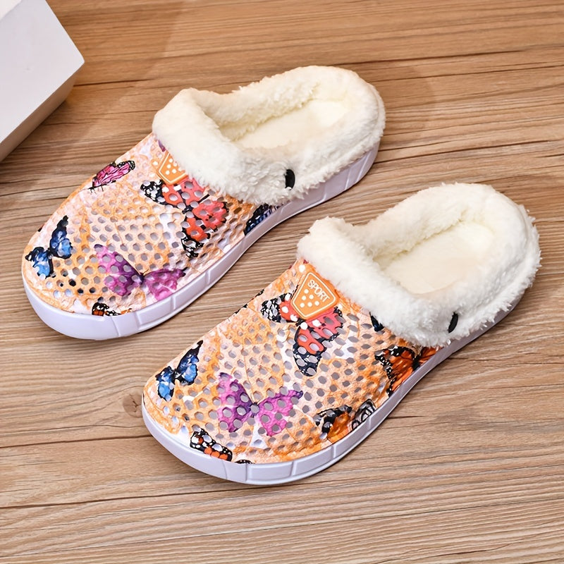 Women's Casual Butterfly Pattern Warm Hole Shoes Comfortable Outdoor Slippers